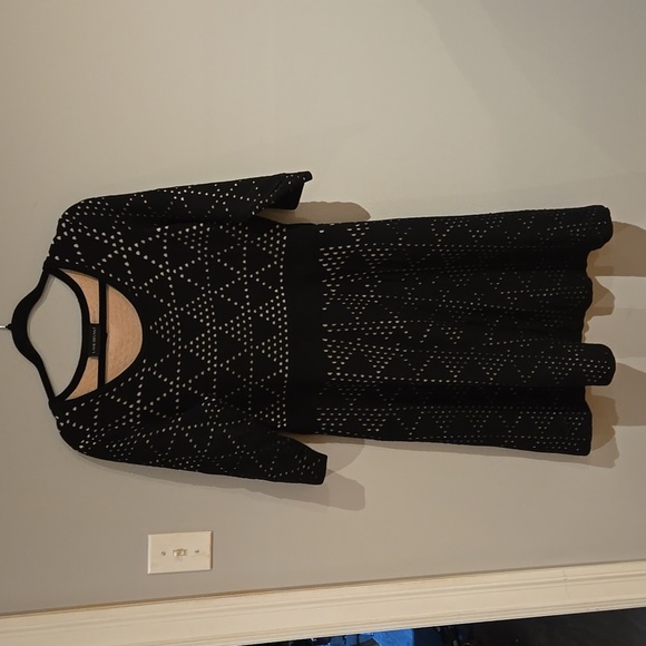 Lane Bryant Black Cream Triangle Lace Cut Pattern 3/4 Sleeve Midi Dress Size 18 - Picture 5 of 8